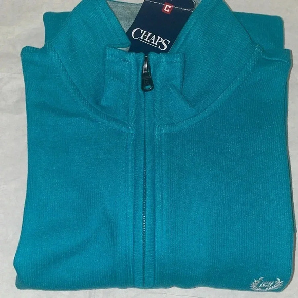 Chaps Sweater Mens Teal  1/4 Zip Pullover Golf Embroidered Cotton Blend - Picture 5 of 5